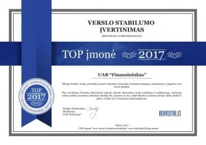 UAB Finansininkas 2017 metų TOP įmonė verslo stabilumo įvertinimas
