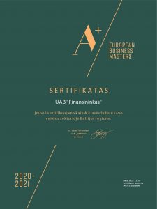 UAB Finansininkas European Business Masters A+ sertifikatas, 2020–2021 metų laikotarpis